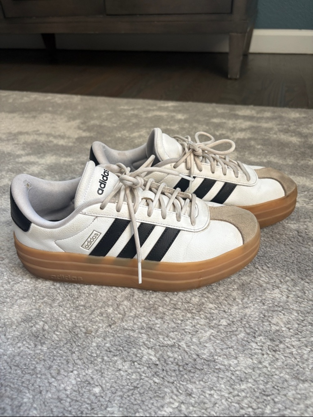 adidas White Sneakers with Black Stripes and Gum Platform: Vl Court Bold Shoes